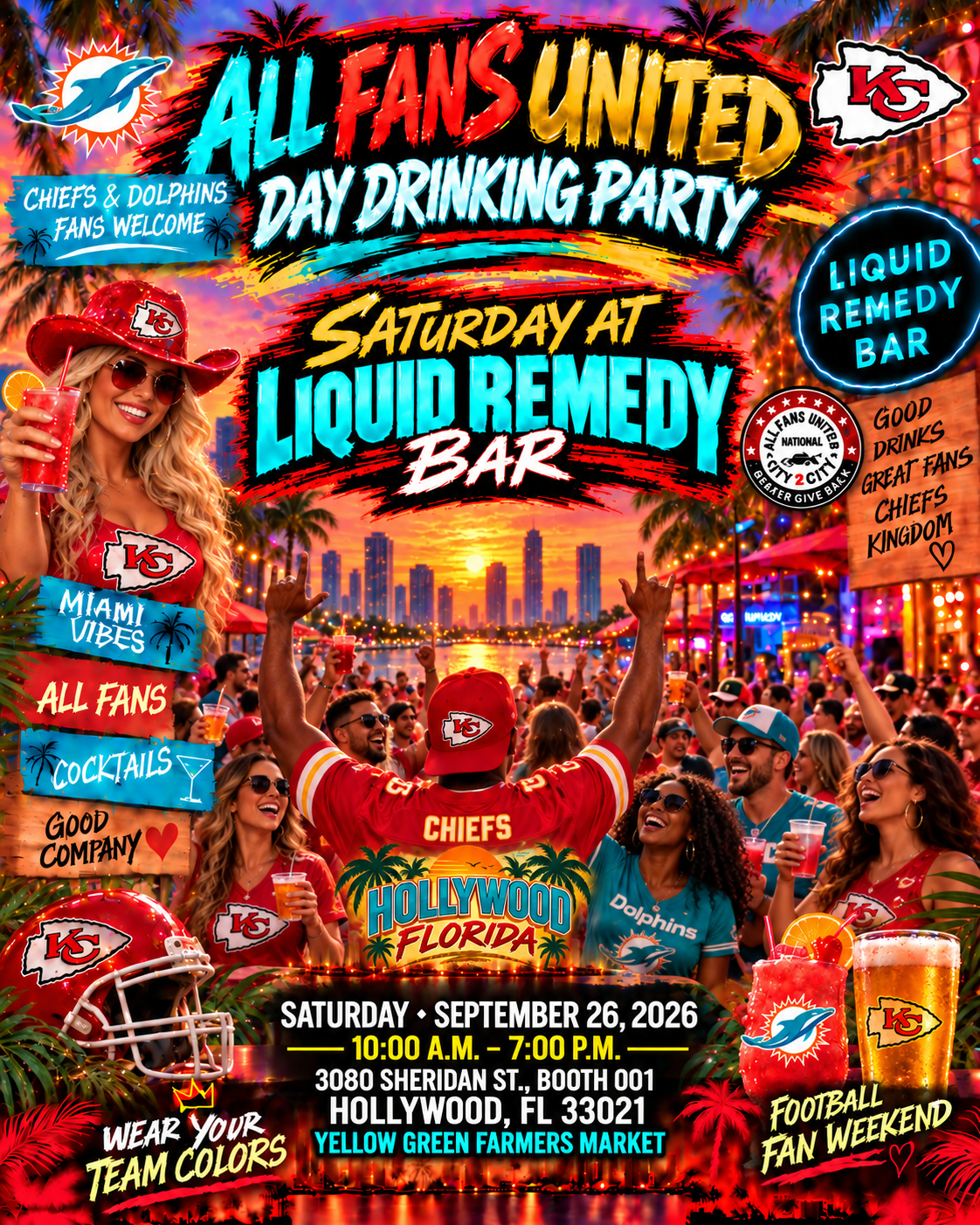 All Fans United Day Drinking Party — Saturday, September 26, 2026 at Liquid Remedy Bar, Hollywood, Florida