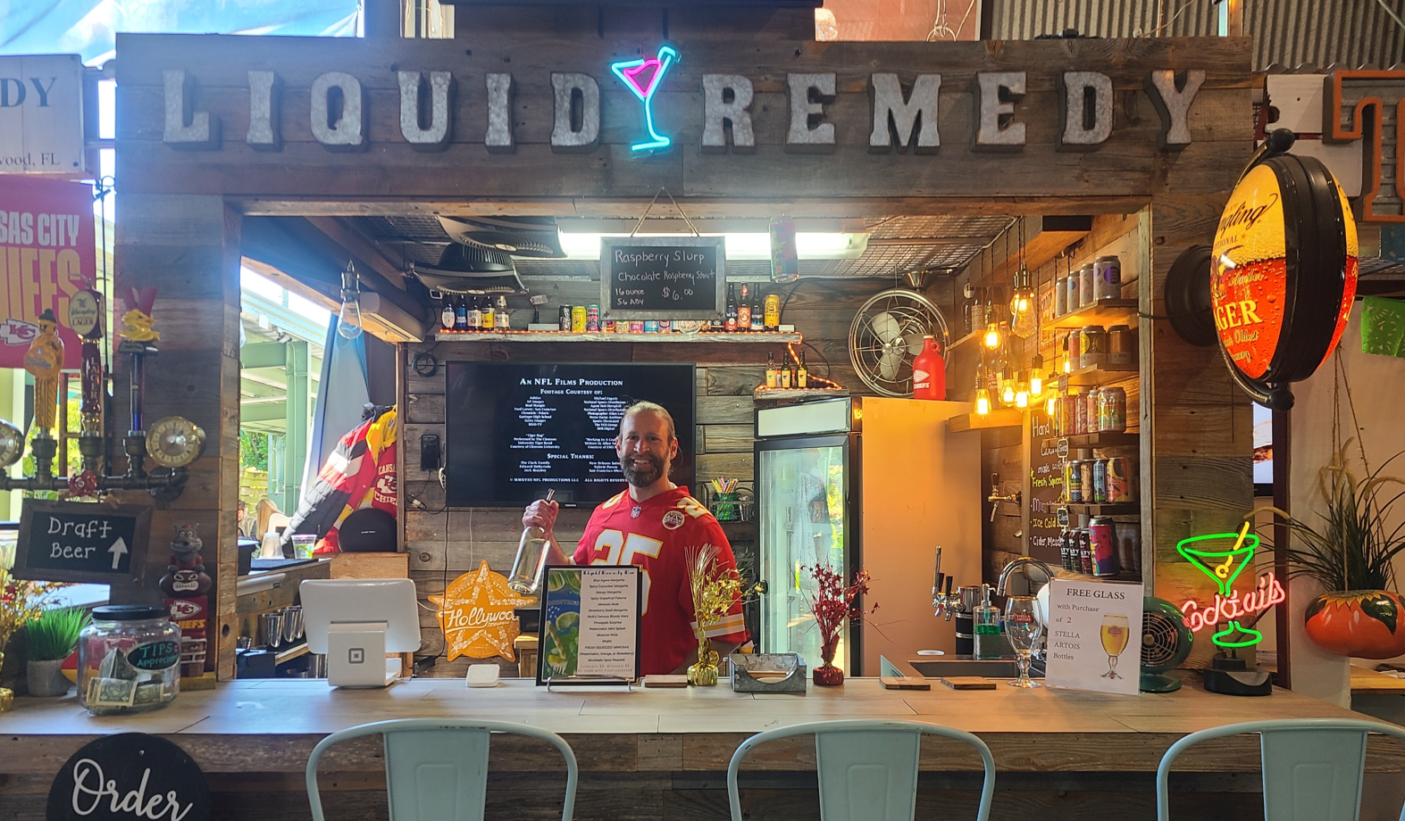The original Liquid Remedy Bar counter inside the market